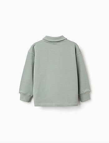 Felpa in cotone con colletto polo e stampa