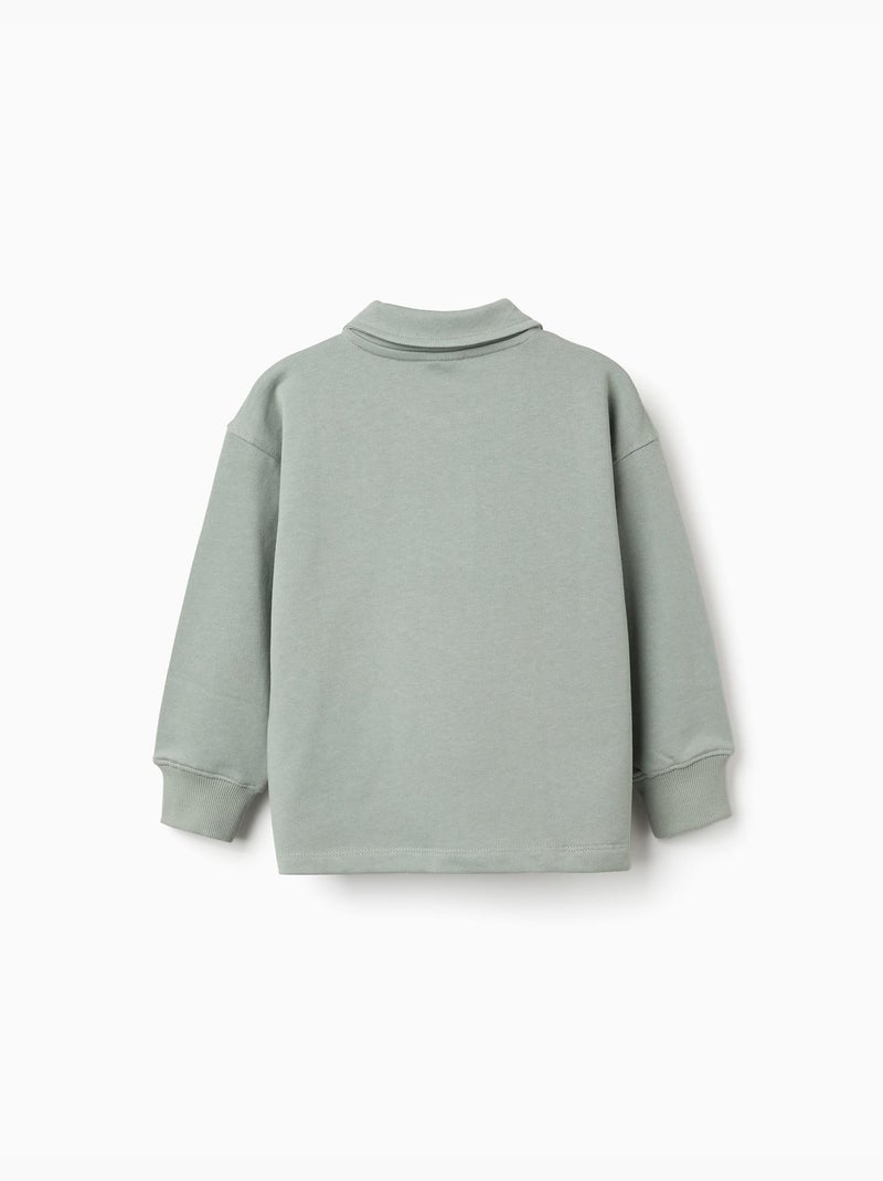 Felpa in cotone con colletto polo e stampa Verde - Kiabi