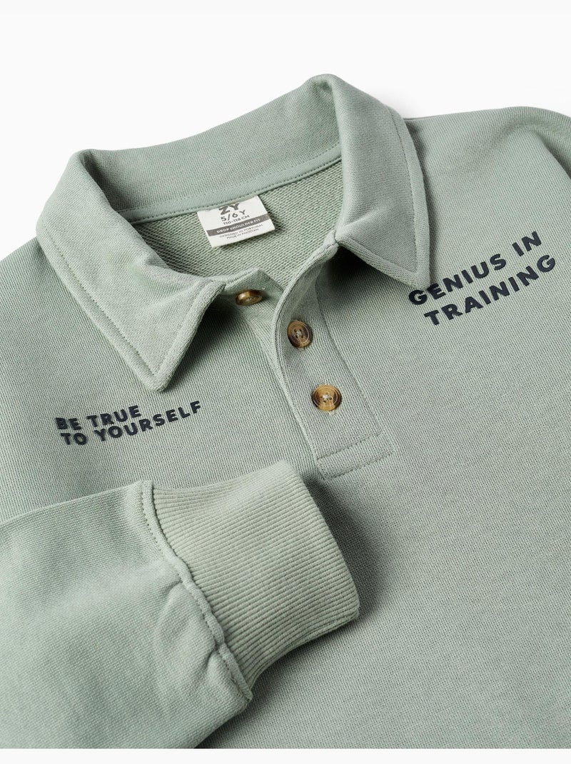 Felpa in cotone con colletto polo e stampa Verde - Kiabi