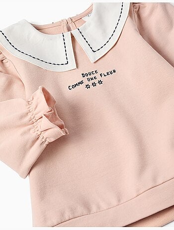Felpa in cotone con colletto ricamato