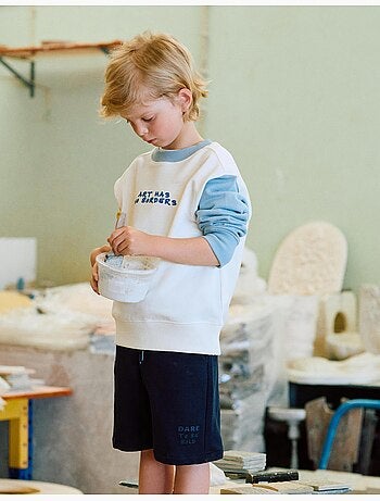 Felpa in cotone con colour block e stampa
