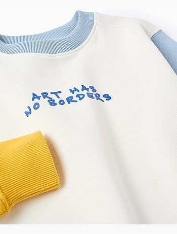 Felpa in cotone con colour block e stampa