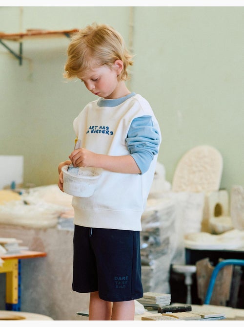 Felpa in cotone con colour block e stampa - Kiabi