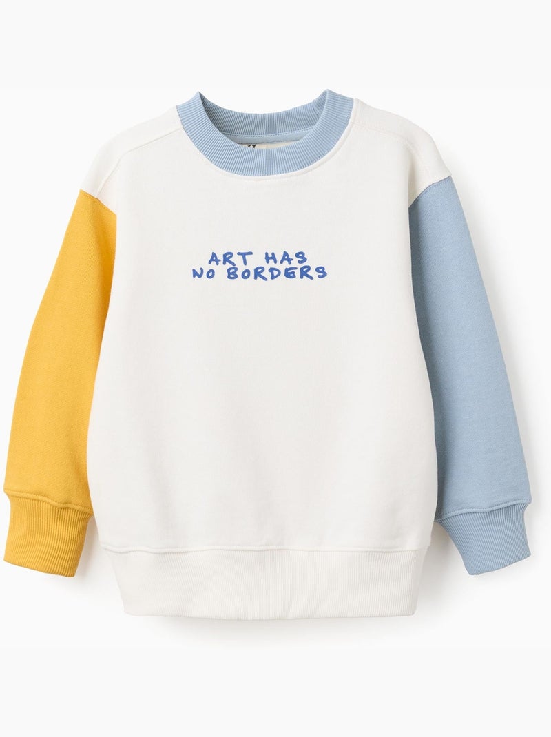 Felpa in cotone con colour block e stampa Blu chiaro - Kiabi