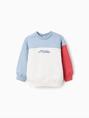 Felpa in cotone con colour block e stampa