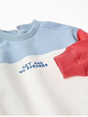 Felpa in cotone con colour block e stampa