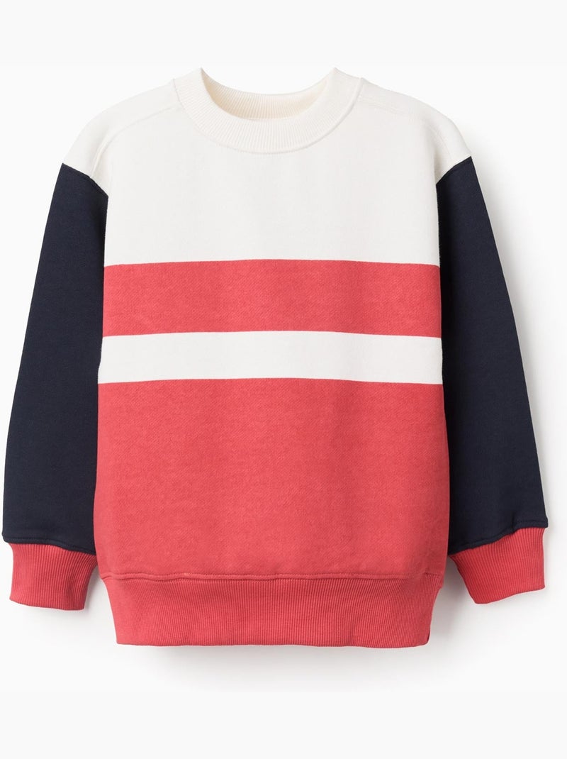 Felpa in cotone con colour block Rosso - Kiabi