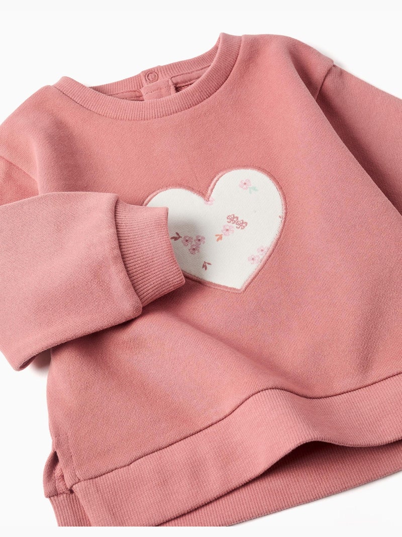 Felpa in cotone con cuore ricamato Rosa - Kiabi