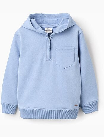 Felpa in cotone con mezzo zip e hood