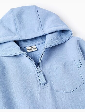 Felpa in cotone con mezzo zip e hood
