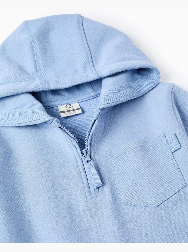 Felpa in cotone con mezzo zip e hood Blu chiaro - Kiabi
