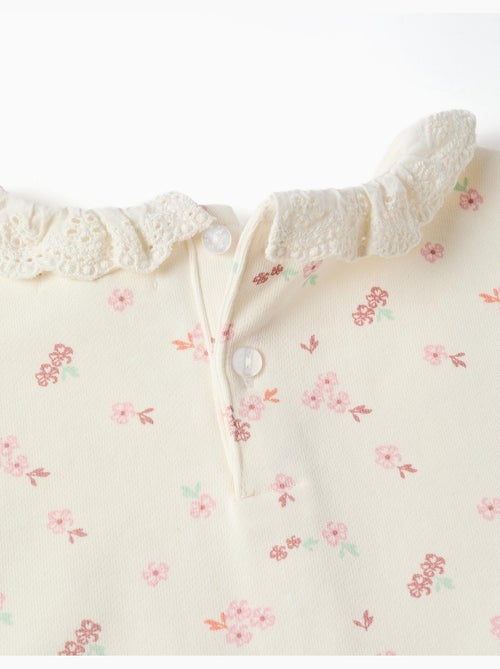 Felpa in cotone con motivo floreale e collo arricciato - Kiabi