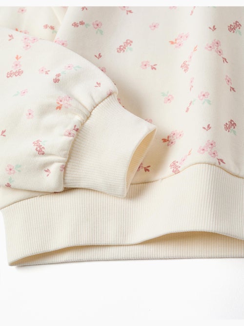 Felpa in cotone con motivo floreale e collo arricciato - Kiabi