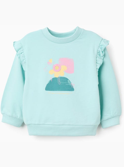Felpa in cotone con stampa floreale e volant - Kiabi