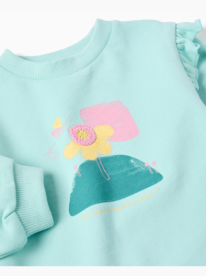 Felpa in cotone con stampa floreale e volant Blu chiaro - Kiabi