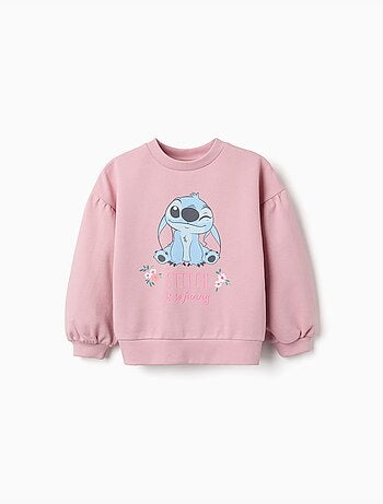 Felpa in cotone con stampa Stitch e spalle scese