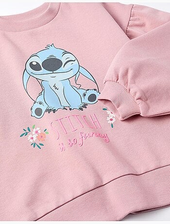 Felpa in cotone con stampa Stitch e spalle scese