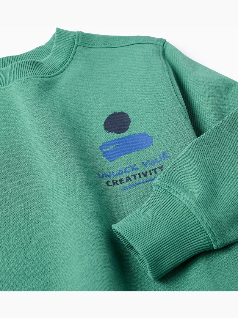 Felpa in cotone con stampa unlock your creativity Verde - Kiabi