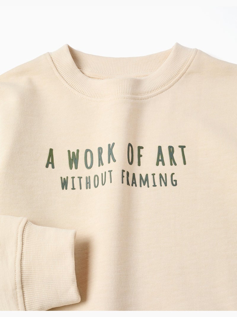 Felpa in cotone con stampa work of art Beige - Kiabi