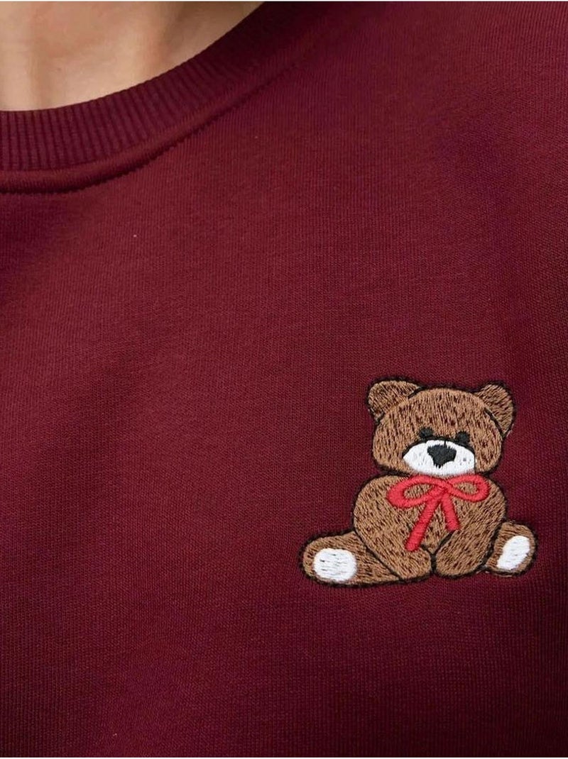 Felpa in cotone con vestibilità rilassata e ricamata hiccup Rosso bordeaux - Kiabi