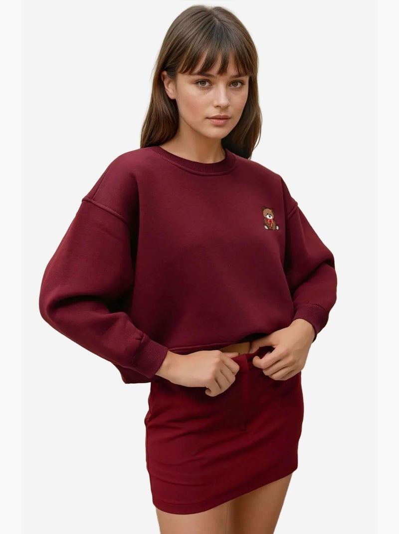 Felpa in cotone con vestibilità rilassata e ricamata hiccup Rosso bordeaux - Kiabi