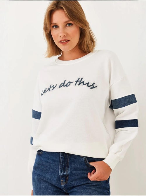 Felpa in denim a righe con dettagli in pietra bianco lucci - Kiabi