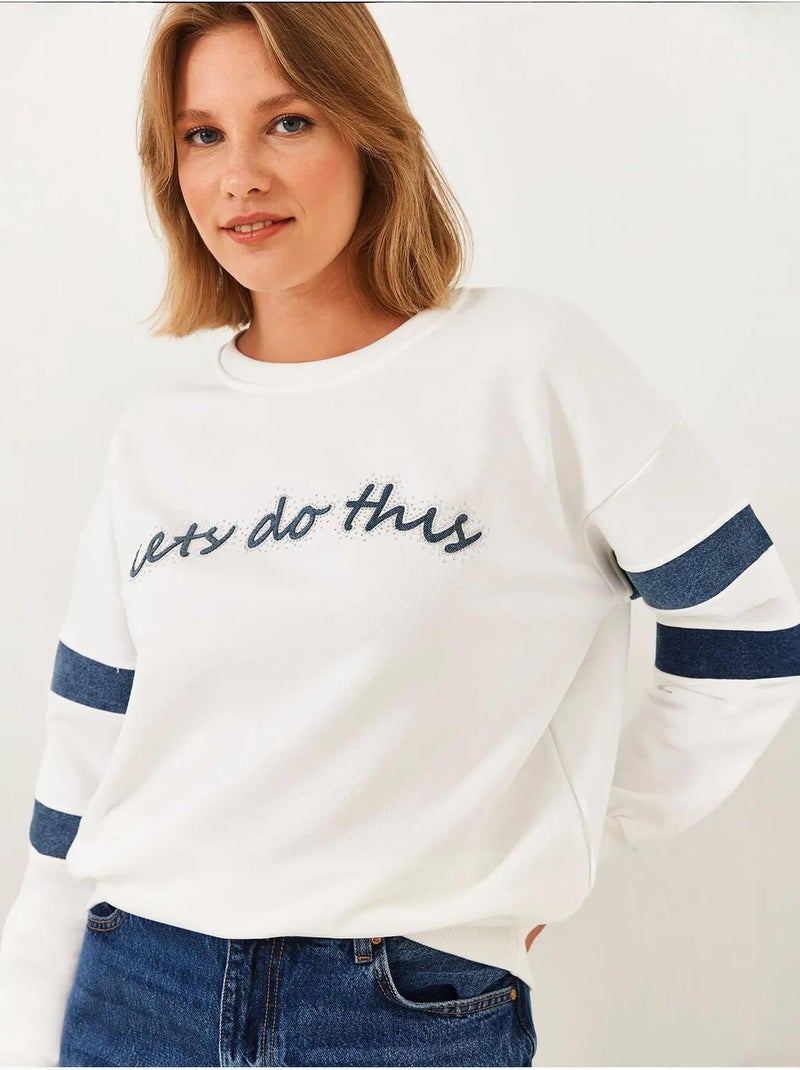 Felpa in denim a righe con dettagli in pietra bianco lucci Bianco - Kiabi