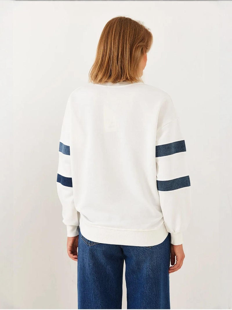 Felpa in denim a righe con dettagli in pietra lucci Bianco - Kiabi