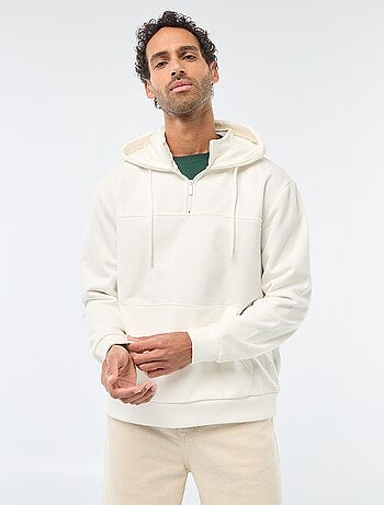 Felpa in mollettone con cappuccio e apertura zip al collo