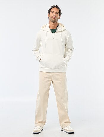 Felpa in mollettone con cappuccio e apertura zip al collo