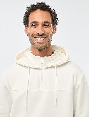 Felpa in mollettone con cappuccio e apertura zip al collo