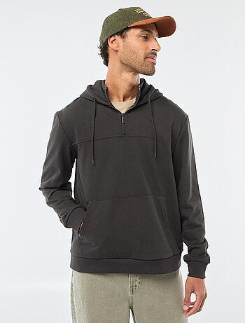 Felpa in mollettone con cappuccio e apertura zip al collo