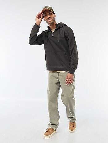 Felpa in mollettone con cappuccio e apertura zip al collo