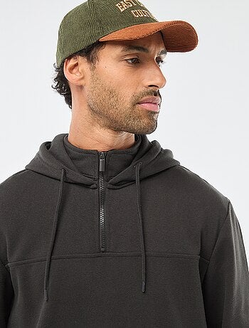 Felpa in mollettone con cappuccio e apertura zip al collo