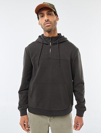 Felpa in mollettone con cappuccio e apertura zip al collo