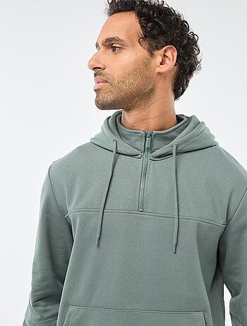 Felpa in mollettone con cappuccio e apertura zip al collo