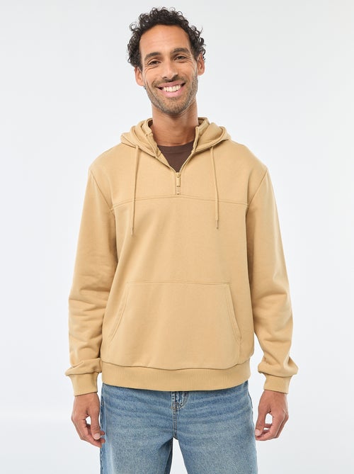 Felpa in felpa garzata con cappuccio e apertura zip sul collo - Kiabi