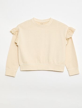 Felpa in felpa garzata con ricami inglesi