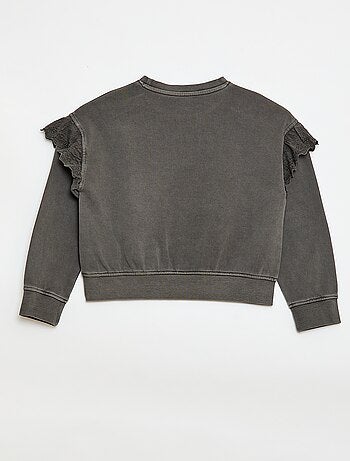 Felpa in felpa garzata con ricami inglesi