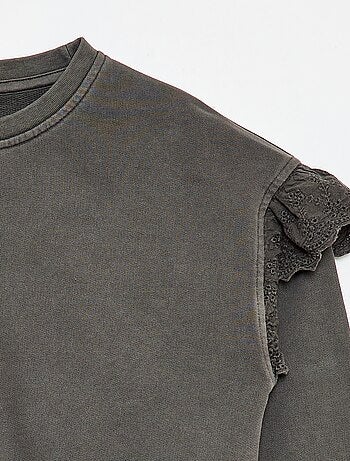 Felpa in felpa garzata con ricami inglesi