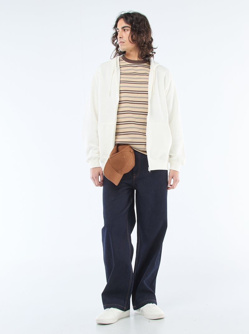 Felpa in felpa garzata con zip e cappuccio Bianco - Kiabi