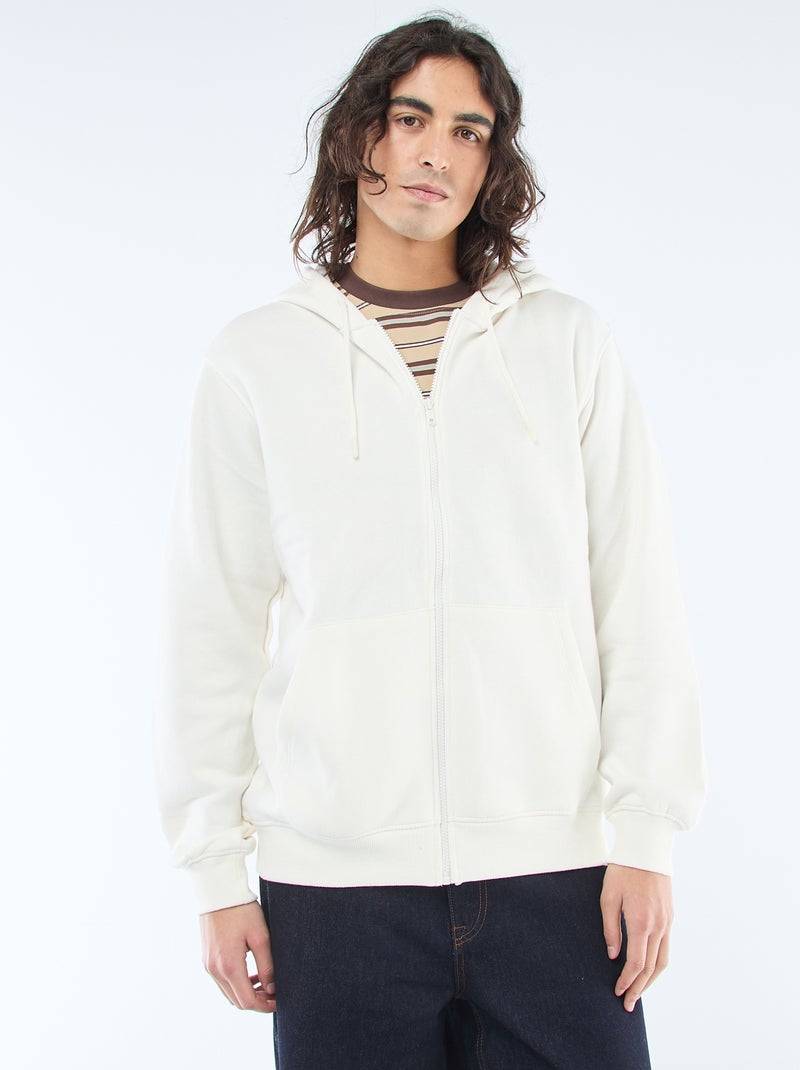 Felpa in felpa garzata con zip e cappuccio Bianco - Kiabi