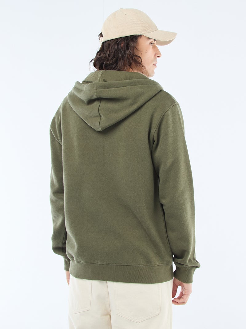 Felpa in felpa garzata con zip e cappuccio Kaki - Kiabi