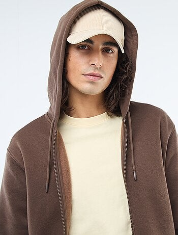 Felpa in felpa garzata con zip e cappuccio