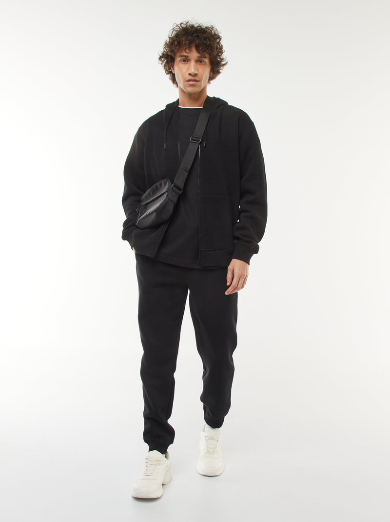Felpa in felpa garzata con zip e cappuccio nero - Kiabi