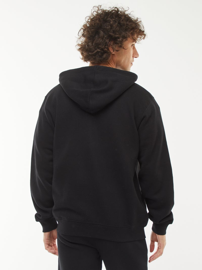 Felpa in felpa garzata con zip e cappuccio nero - Kiabi