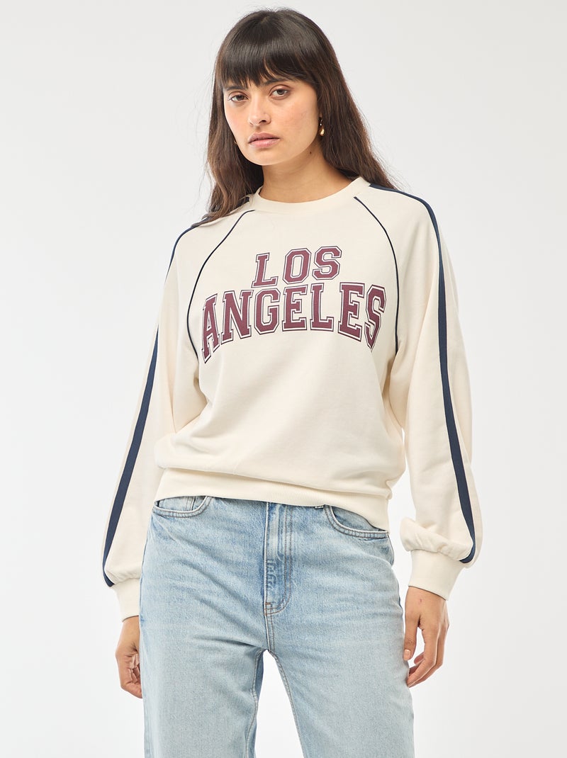 Felpa in french terry con bande a contrasto Bianco - Kiabi