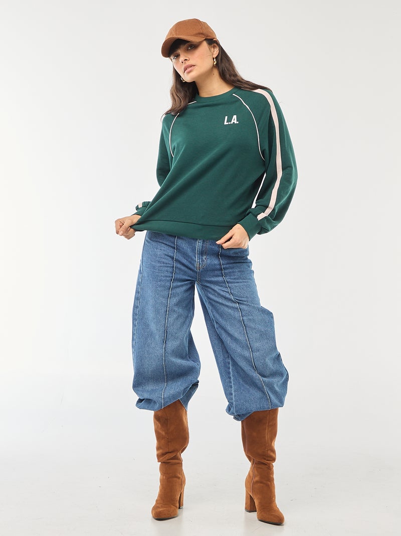 Felpa in french terry con bande a contrasto Verde - Kiabi