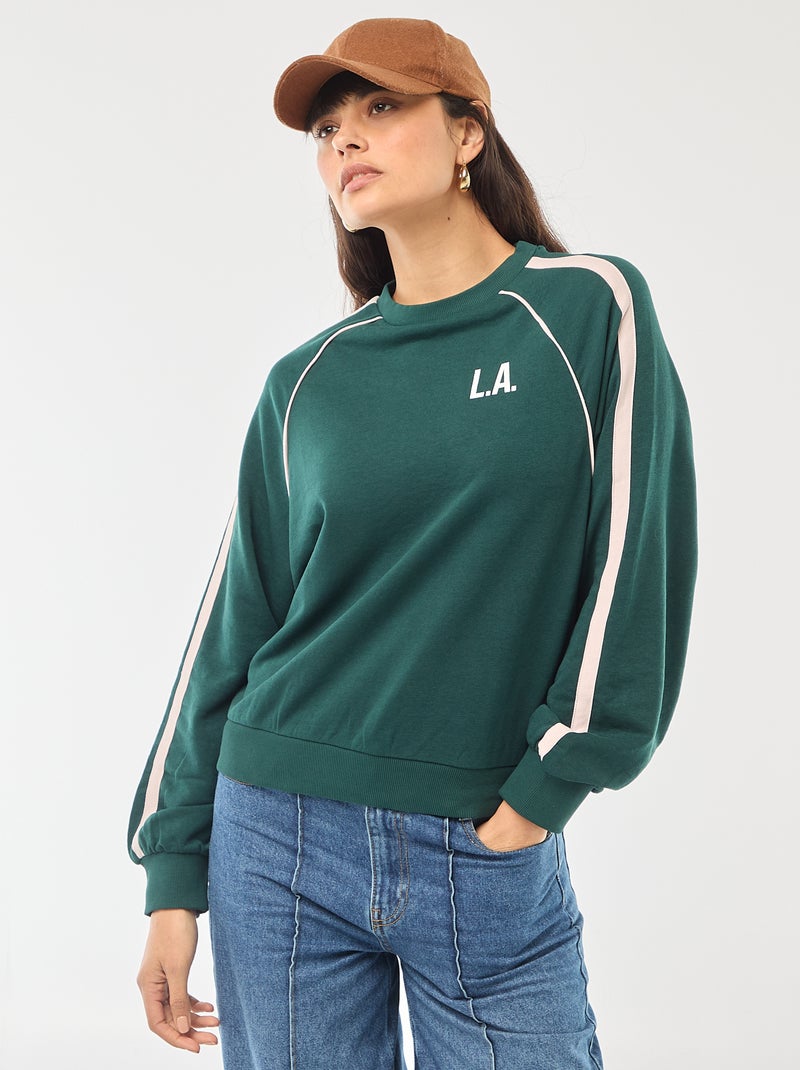 Felpa in french terry con bande a contrasto Verde - Kiabi