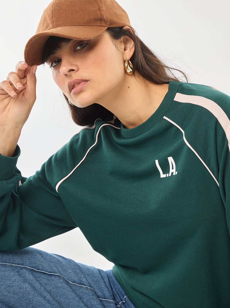 Felpa in french terry con bande a contrasto Verde - Kiabi